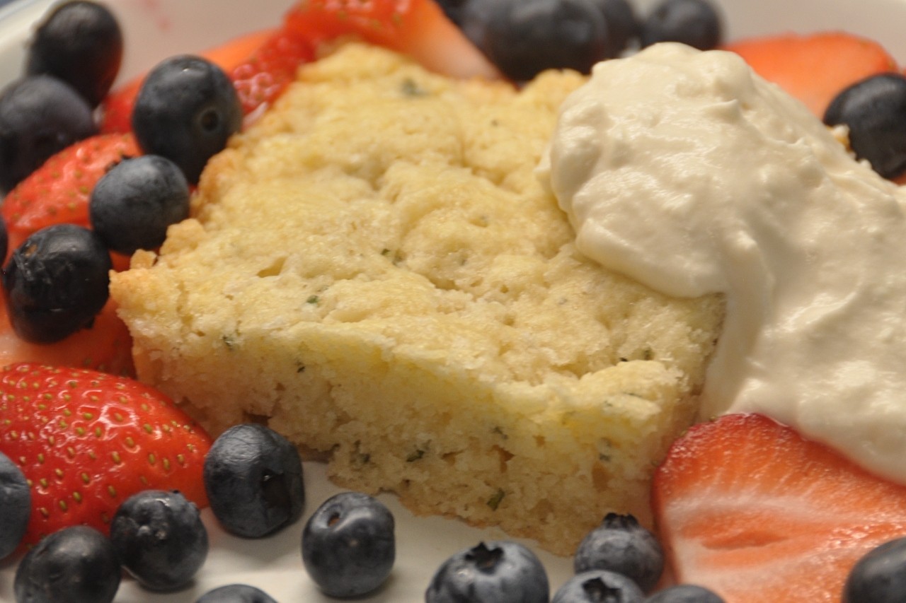 Celebrate July 4 with biscuit-style shortcake with flavors of mint, white chocolate, and maple syrup.