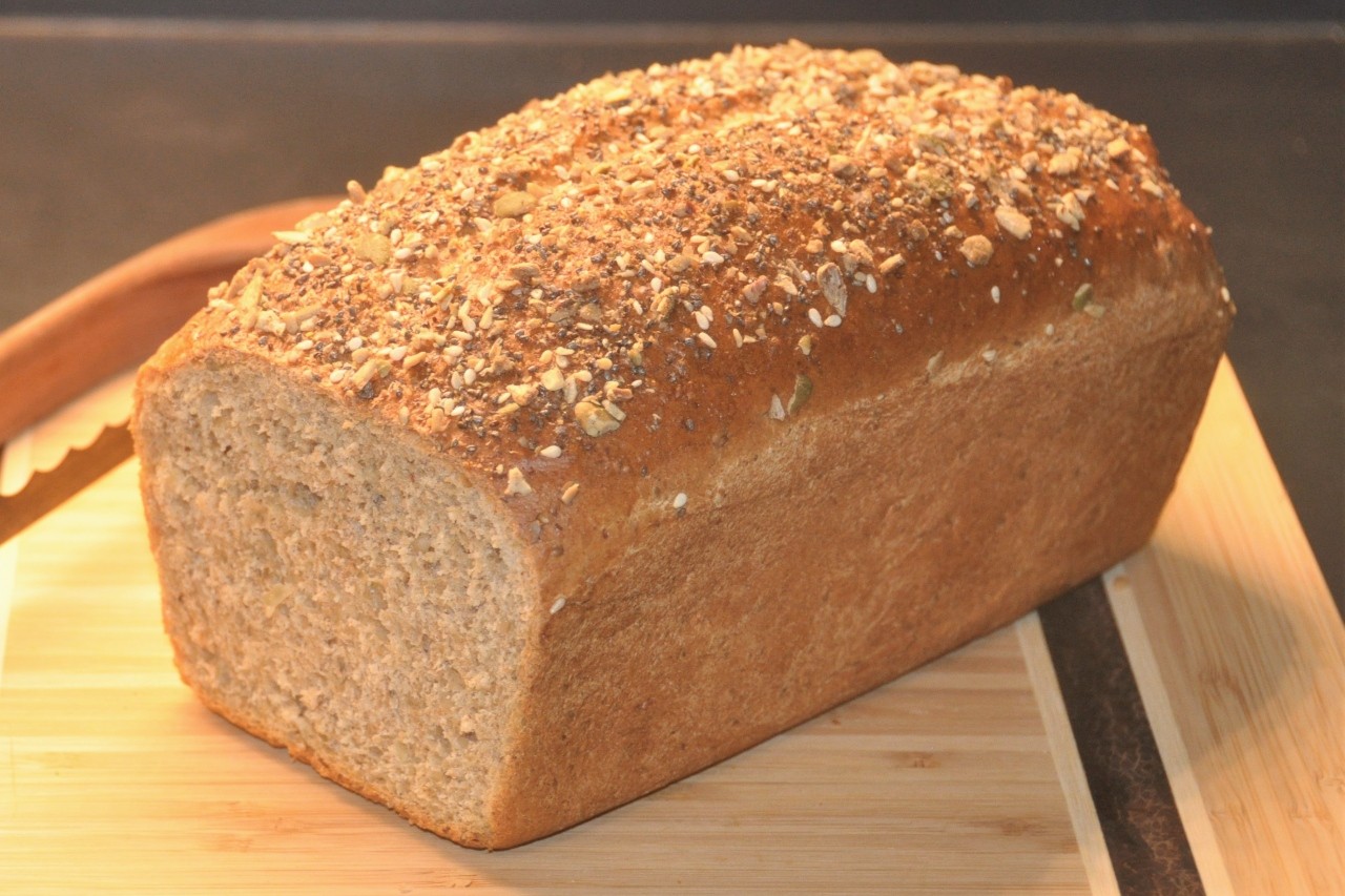 Light whole wheat bread made with molasses and honey plus sunflower, pumpkin, and other seeds.