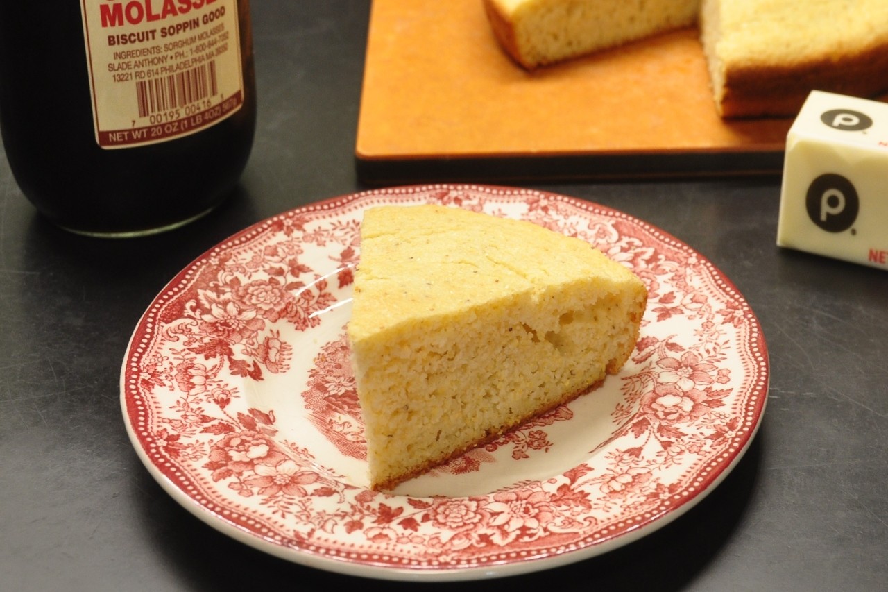 Cornbread made the Southern way in seasoned cast iron with white cornmeal and buttermilk.